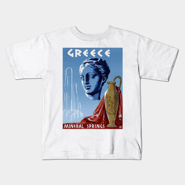 Vintage Travel Poster Greece Mineral Springs Kids T-Shirt by vintagetreasure